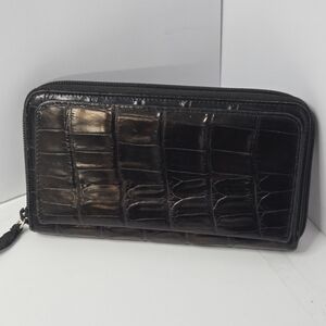 ASOS parisian croc embossed calf leather wallet made in italy full size dk brown
